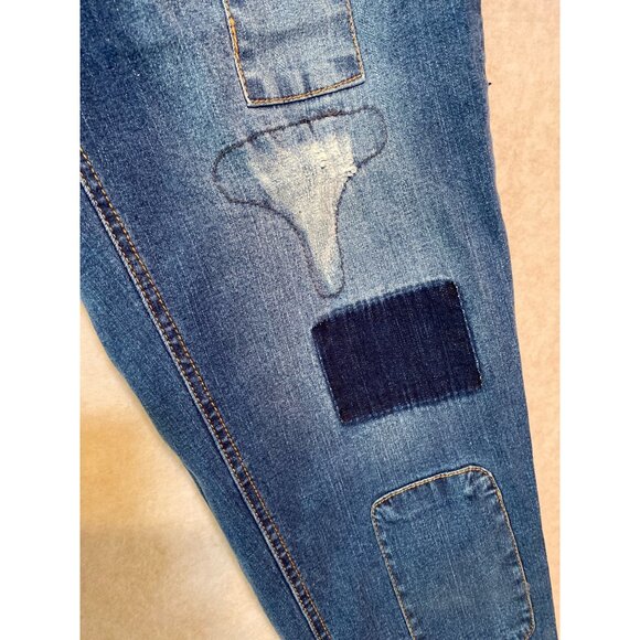 Premium Denim House Distressed Stretch Skinny Jeans Patchwork Legs Size 14 - Picture 6 of 11